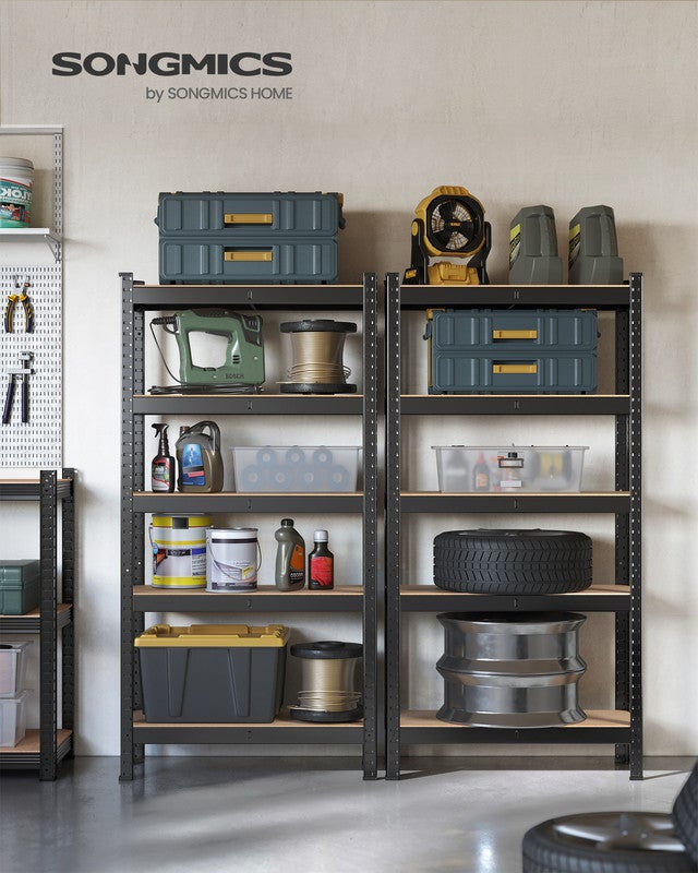 Étagère de Rangement à 5 Niveaux, Lot de 2, 30 x 75 x 150 cm, Capacité 650 kg, Planches Réglables, Style Industriel, pour Cuisine, Salon, Noir - 2