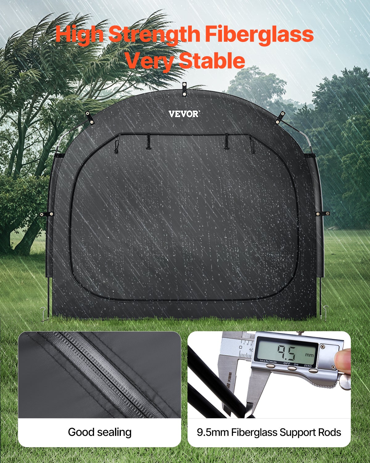 Abri à Vélo pour 3-4 Vélos,VEVOR Tente Rangement Étanche,Fenêtre Ventilée,Poteaux Fibre de Verre,Double Fermeture Éclair,Tissu Oxford,Extérieur - 4