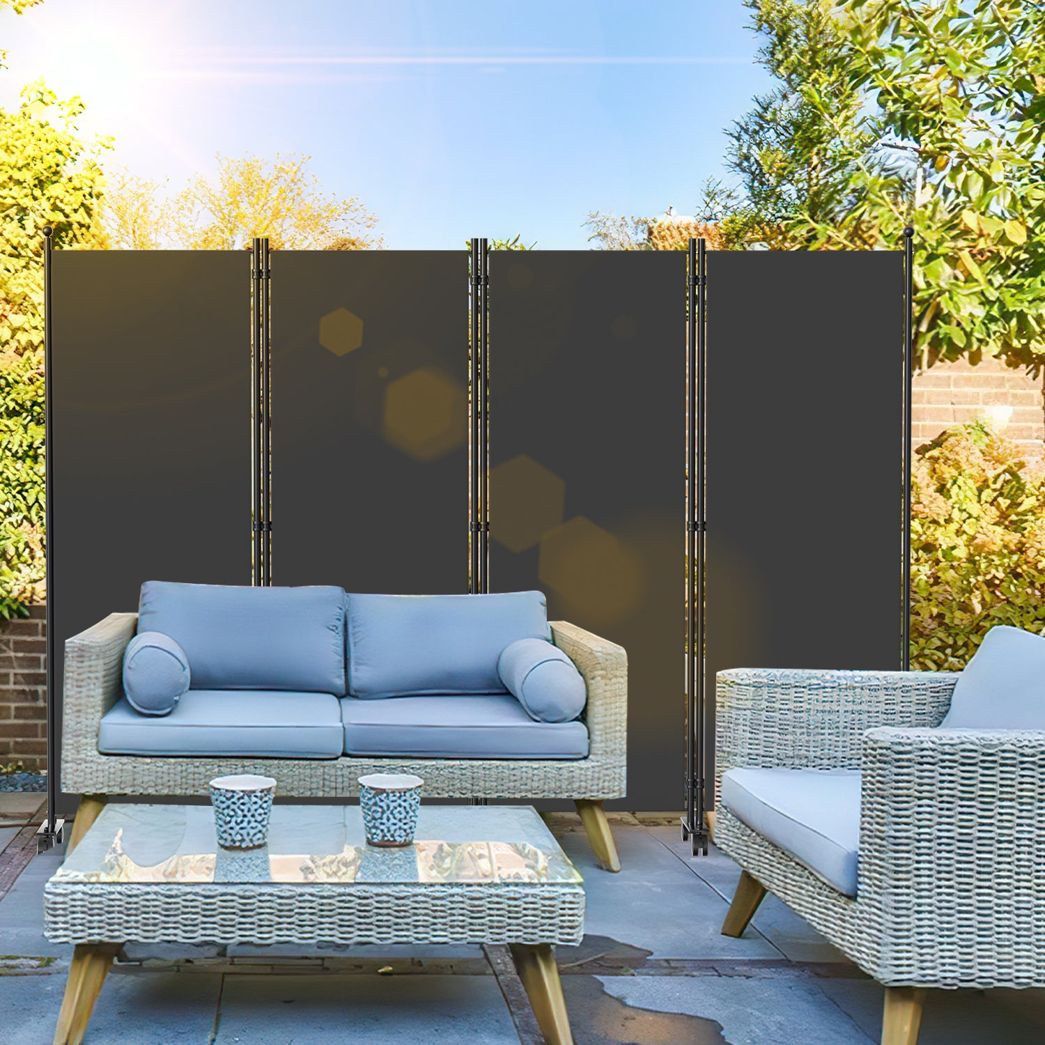 Paravent avec roulettes séparateur de pièce Cloison Paravent écran de confidentialité Écran pour Jardin Anthracite 228x181 cm - 6