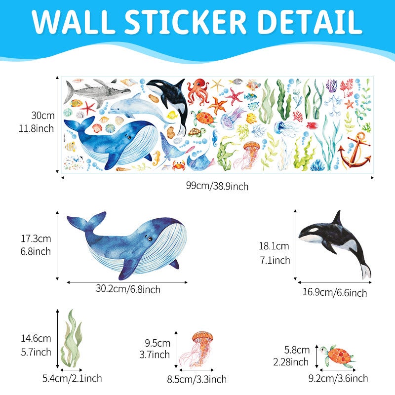 Stickers Muraux Sous la Mer Poissons Tropicaux Autocollants Muraux Mural Stickers Tortue Océan Algues pour Chambre Enfants Pépinière Salle de Bain - 5
