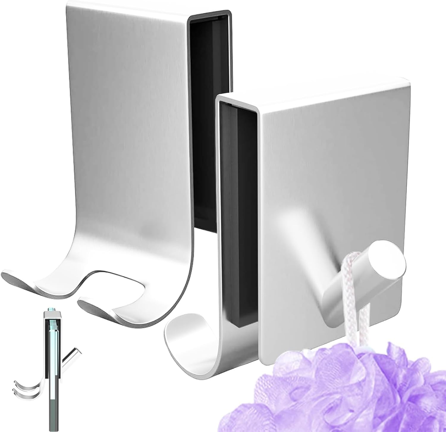 Zestaw 2 wieszaków na ręczniki prysznicowe, do ręczników bez wiercenia, srebrny