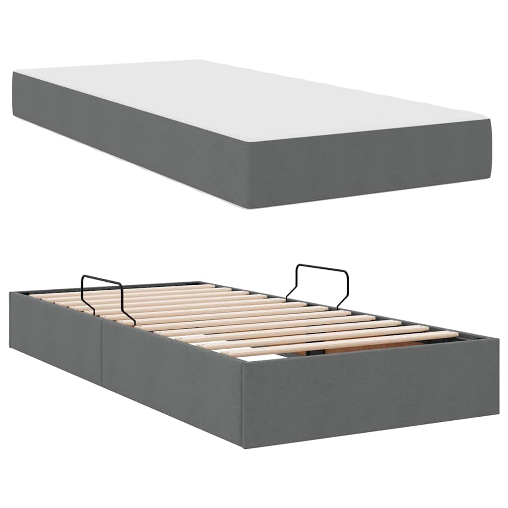 Lit avec rangement et matelas en polyester gris foncé, pour la chambre, 90 × 190 cm - 8
