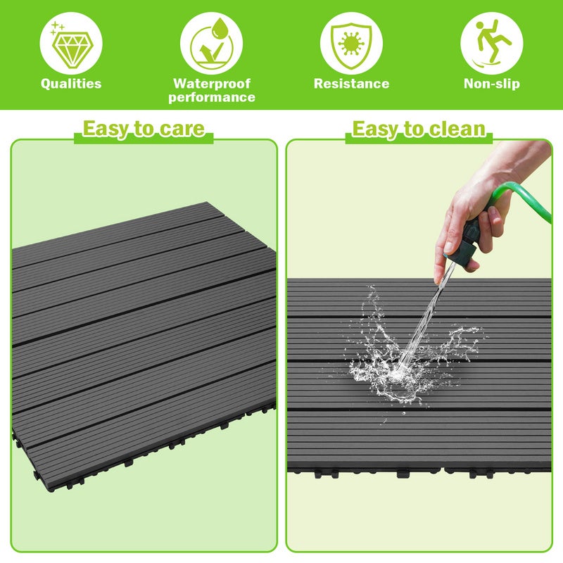 Lot de 48 Dalle de terrasse WPC 30x60cm pour jardin terrasse extérieur fixation plug-in, 48 pièces-8 m² - anthracite - 4