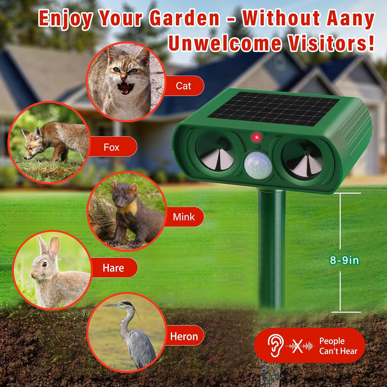 Repelente solar ultrassônico para gatos, repele eficazmente gatos, pássaros, raposas, guaxinins, coelhos e outros animais - 2