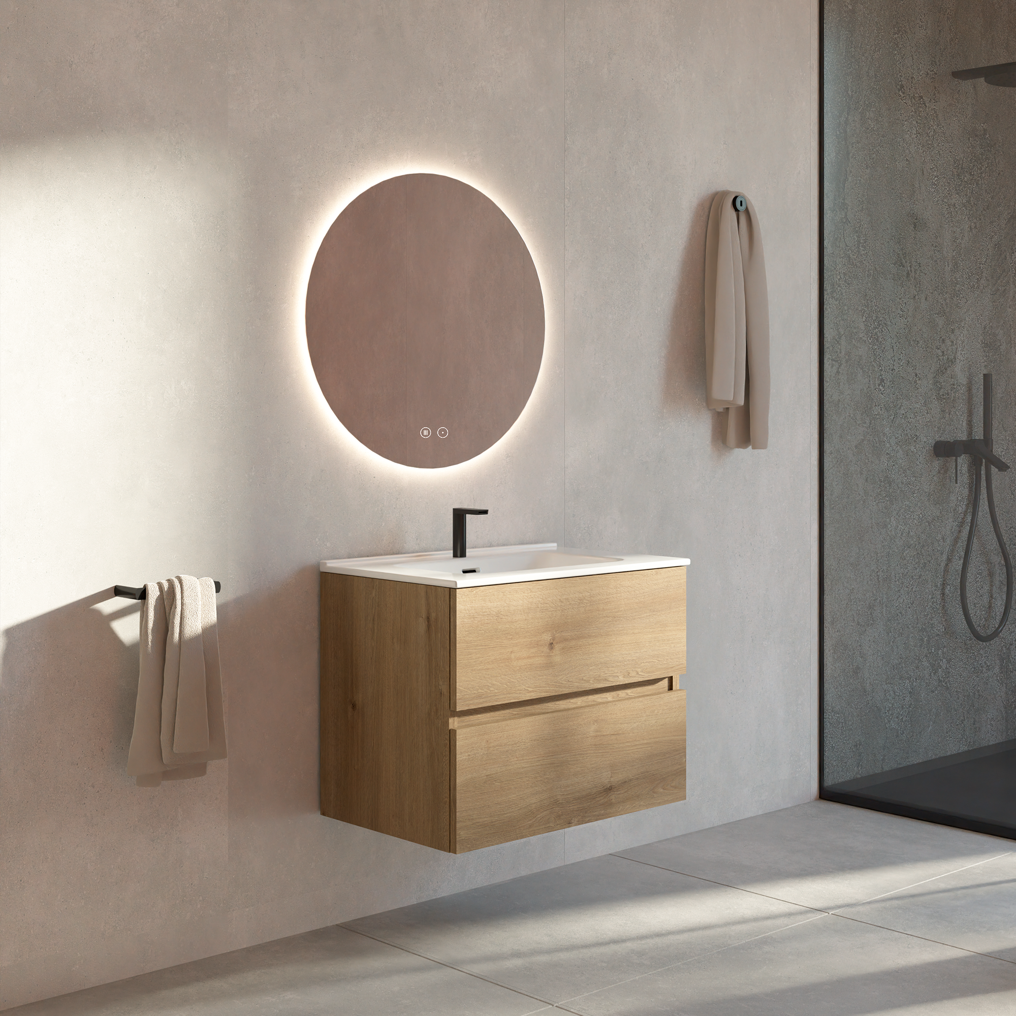 Miroir rond Bluetooth 60 cm Feel Your Bath, LED Réglable, Interrupteur Tactile, Antibuée et Arrêt Automatique - 7