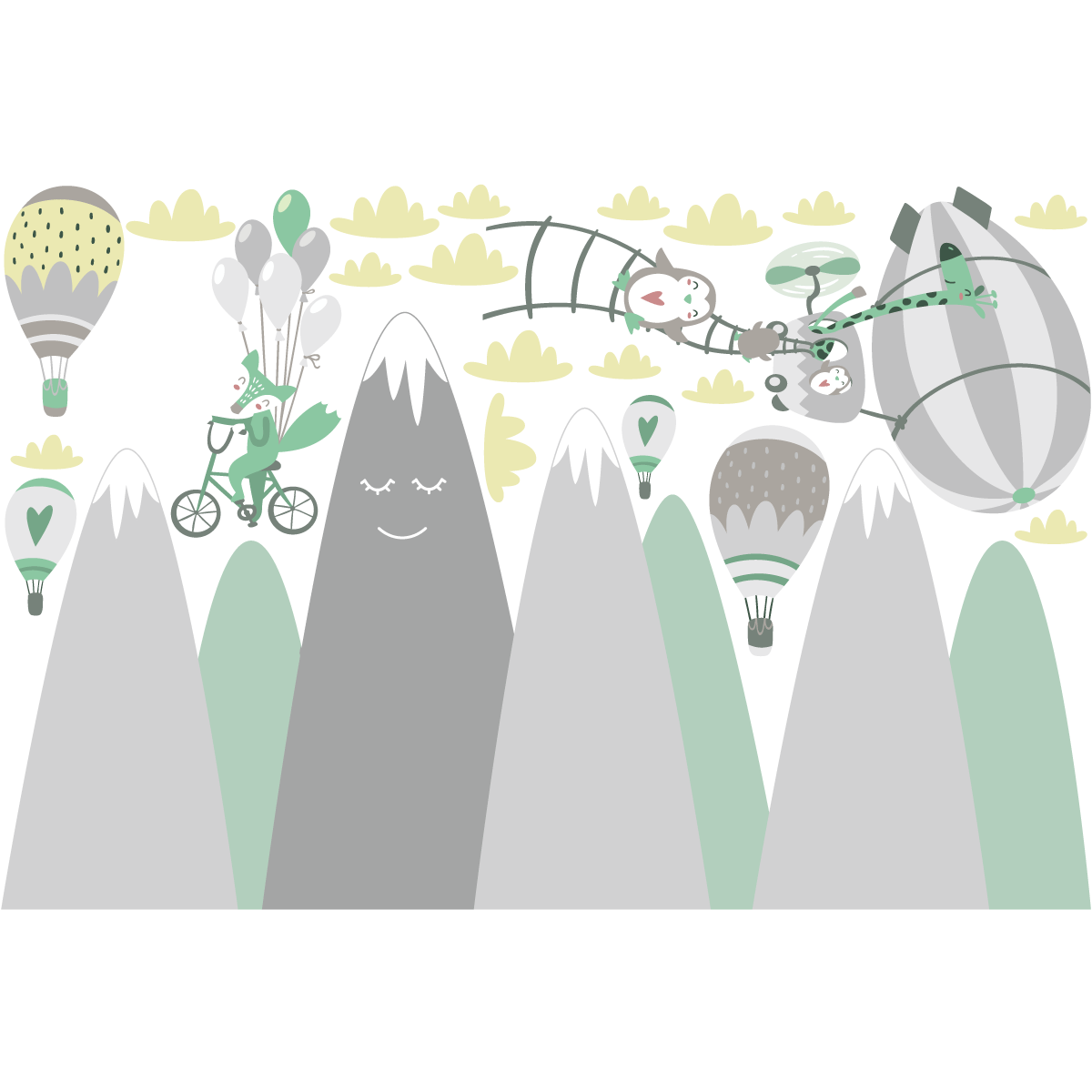 Adesivo di montagna scandinavo acrobati animali - Sticker adesivo - adesivi murali - 120x180cm - 2