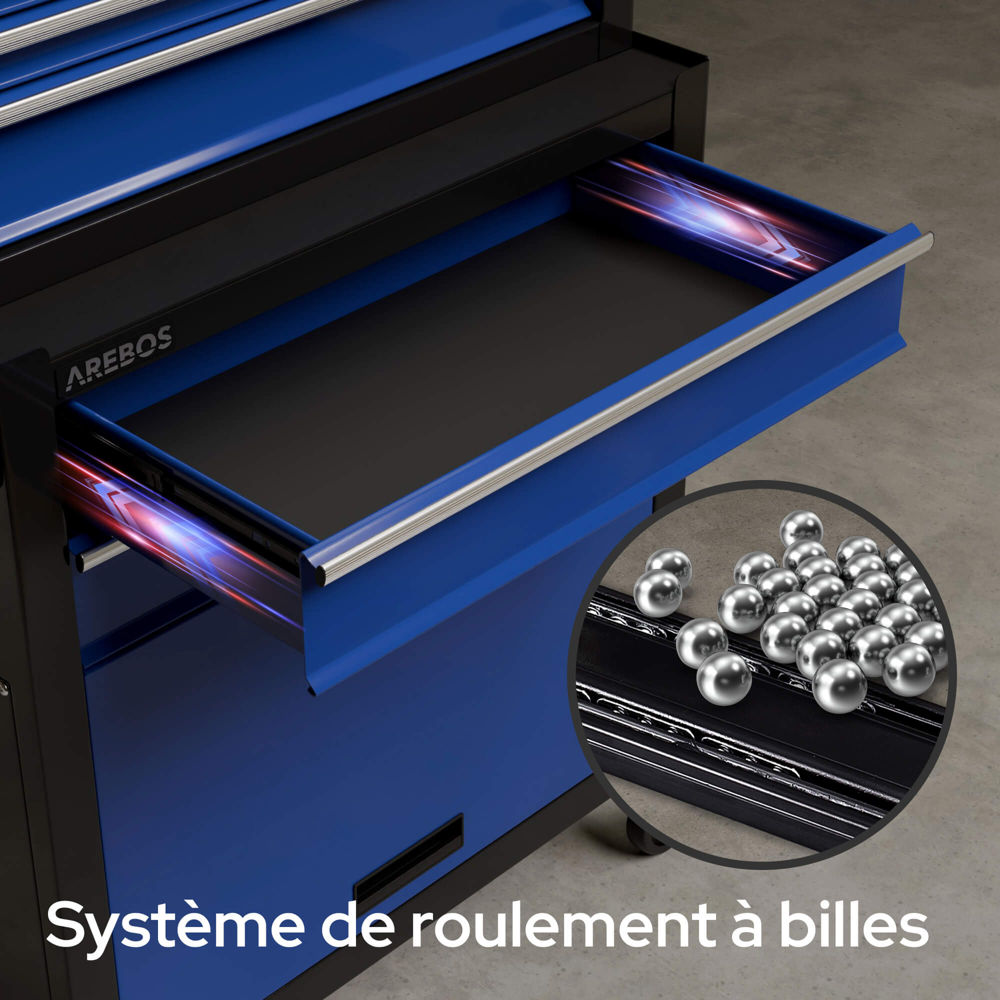 AREBOS Servante d'atelier à 9 tiroirs Chariot Caisse à Outils Amovible Noir-Bleu 33 x 61.5 x 108 - 3
