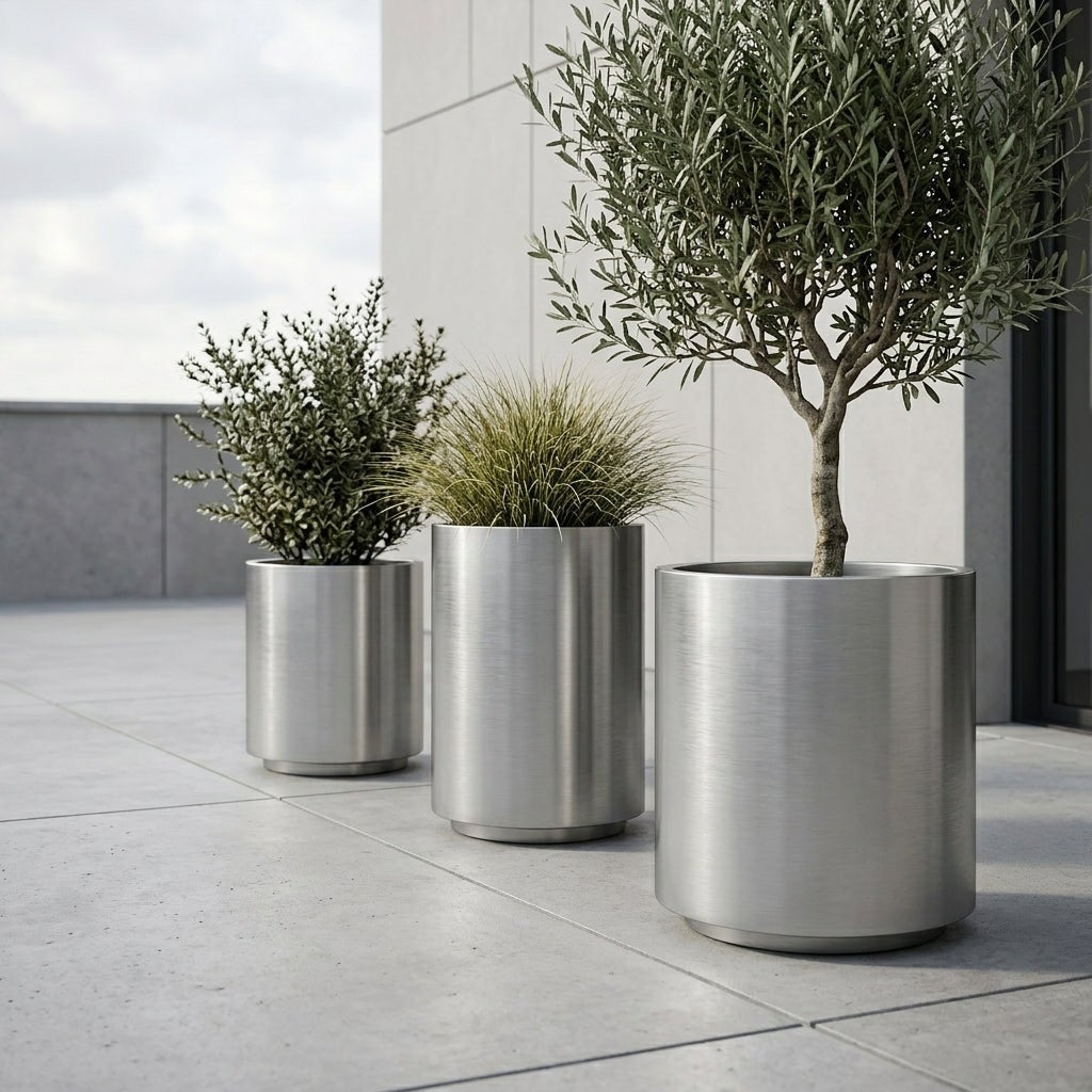 Pot grande taille METROPOLE 40x50cm inox brossé, fait main en acier inoxydable - 5