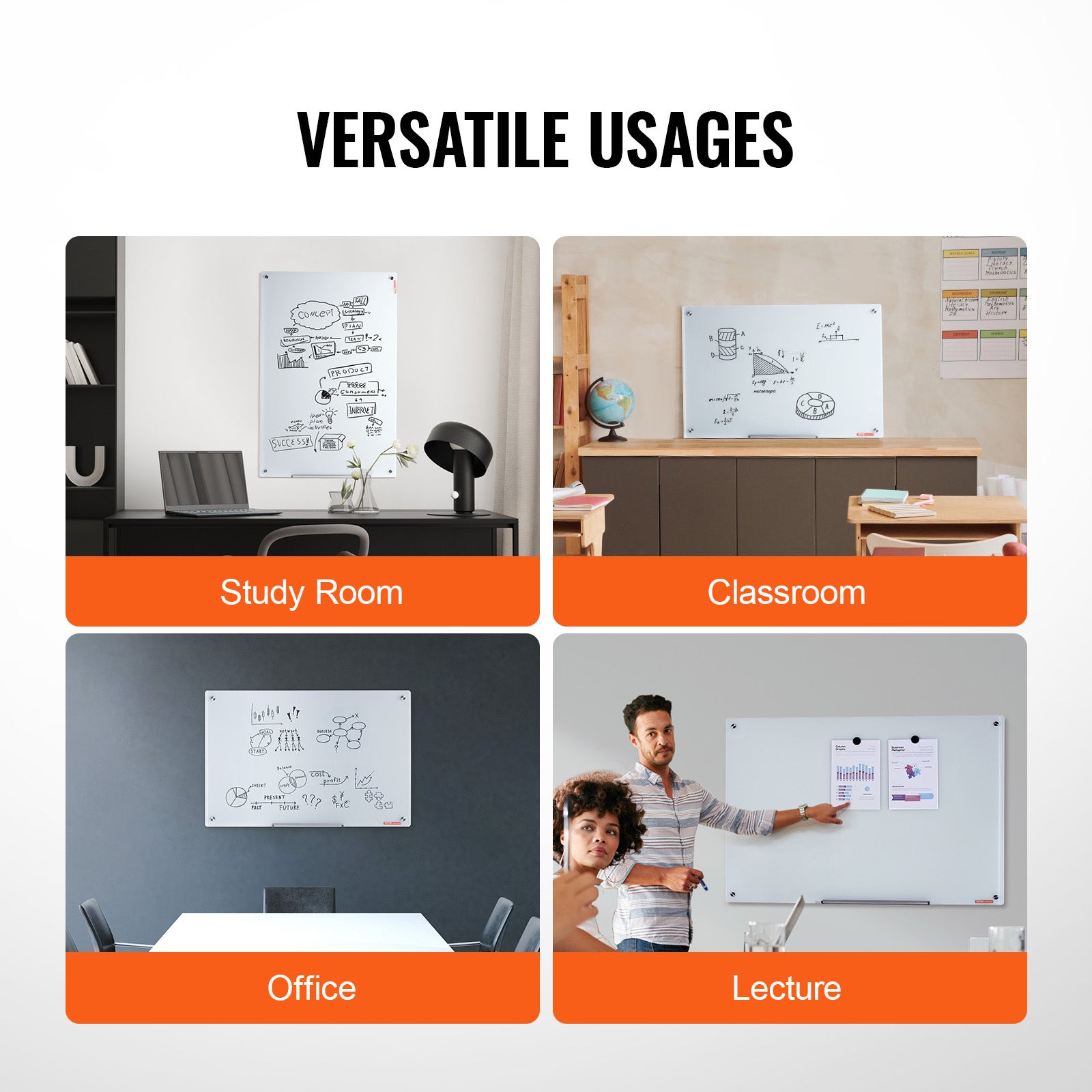 Tableau Blanc Magnétique VEVOR en Verre Effaçable à Sec 90 x 60 cm, Grand Tableau Mémo Mural Sans Cadre avec Plateau, Effaceur et 2 Marqueurs - 6