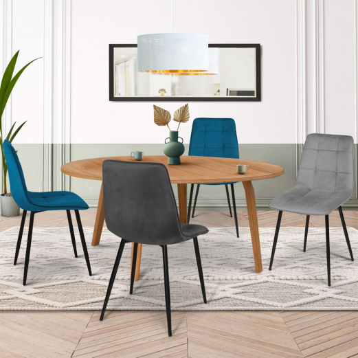 Chaise Cuisine Moderne IDMARKET Lot De 4 Chaises ROBINE En Velours Bleu Pieds Noirs - Maison Chaise Salle A Manger Lot De 4