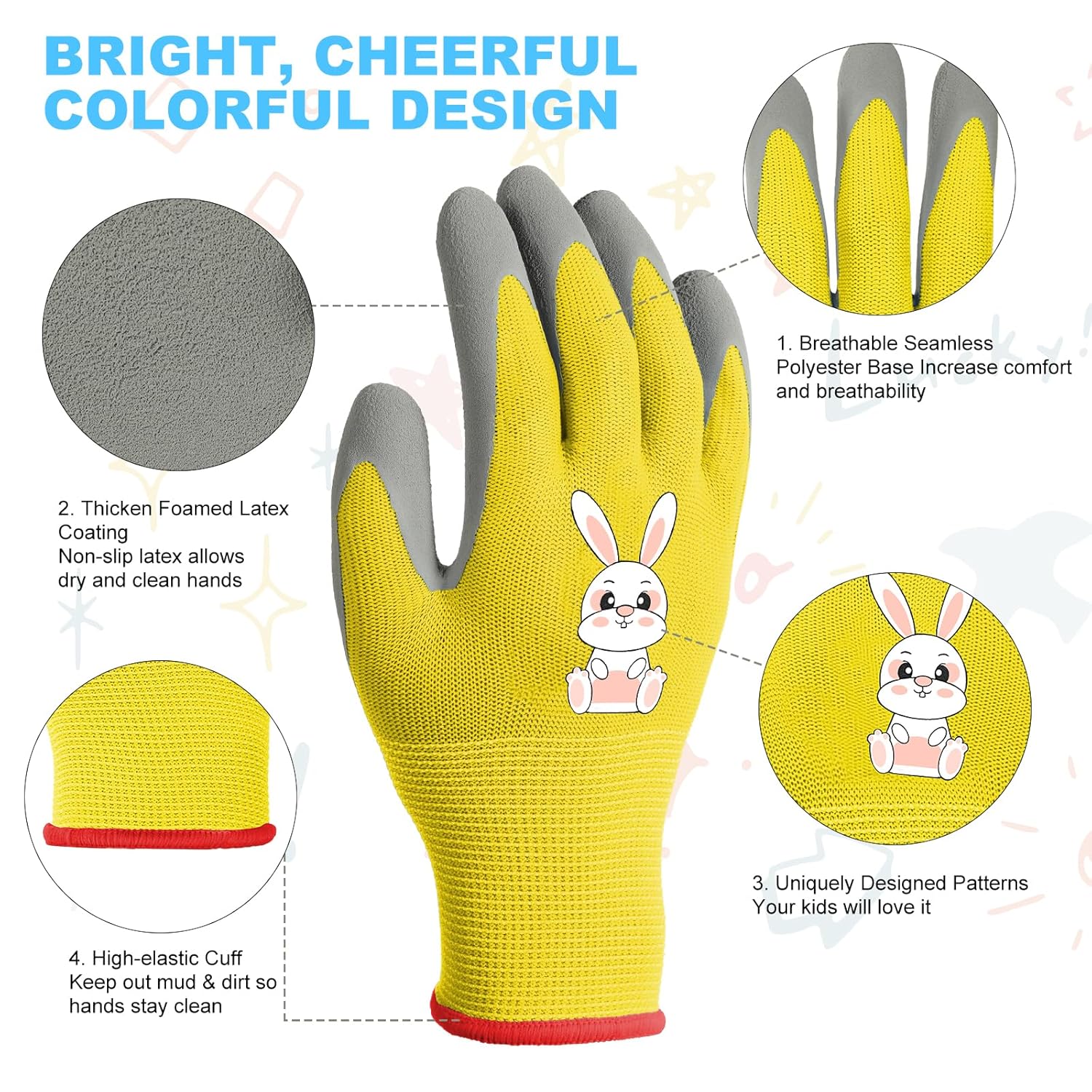 3 paires de gants de jardinage de sécurité pour enfants de 8 à 11 ans, paume en caoutchouc imperméable et résistante aux taches pour protéger les main - 3