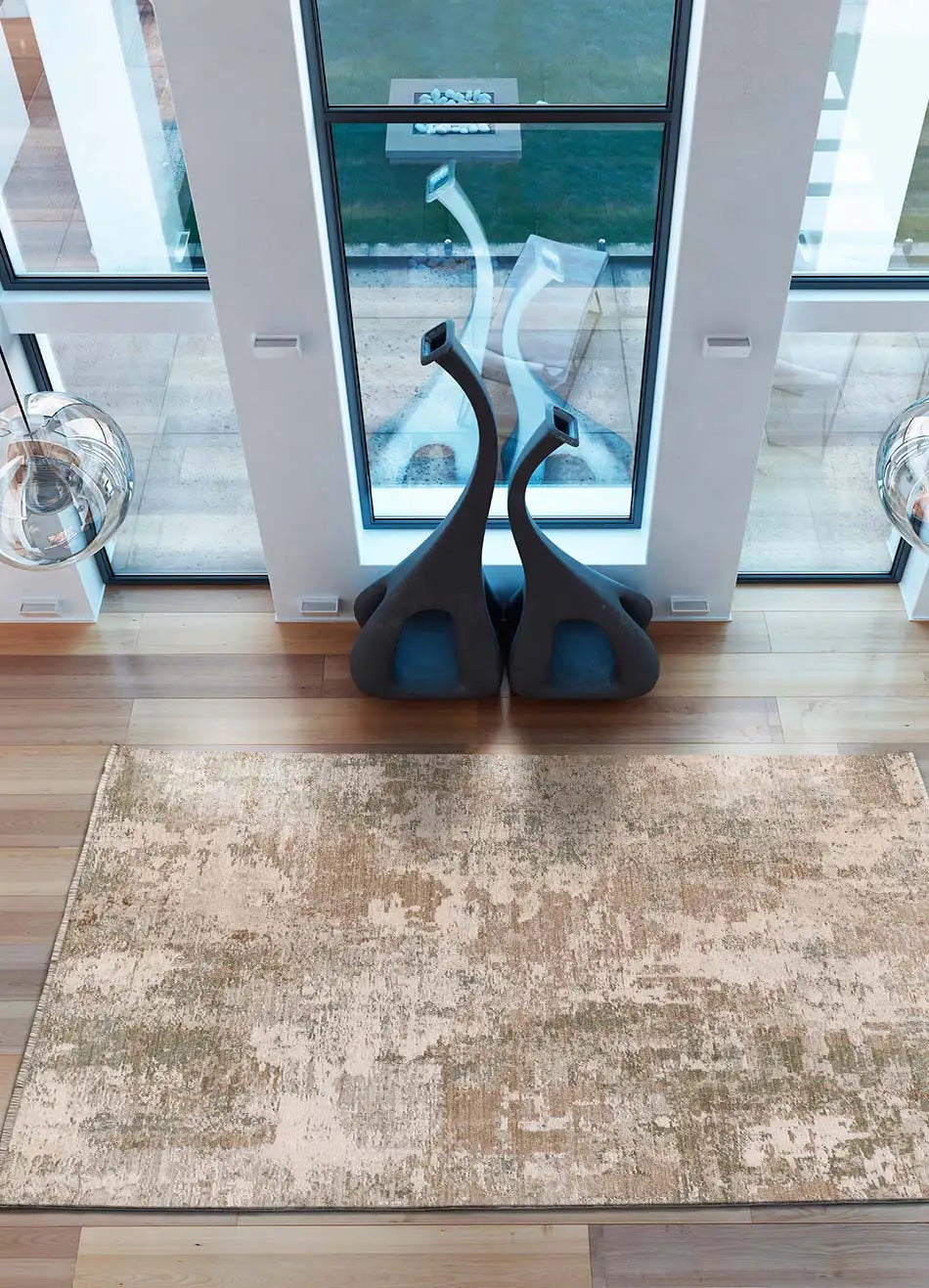 Tapis intérieur beige / vert rectangulaire l.200 x L.290 cm ONA abstrait avec franges - ATTICGO - 6