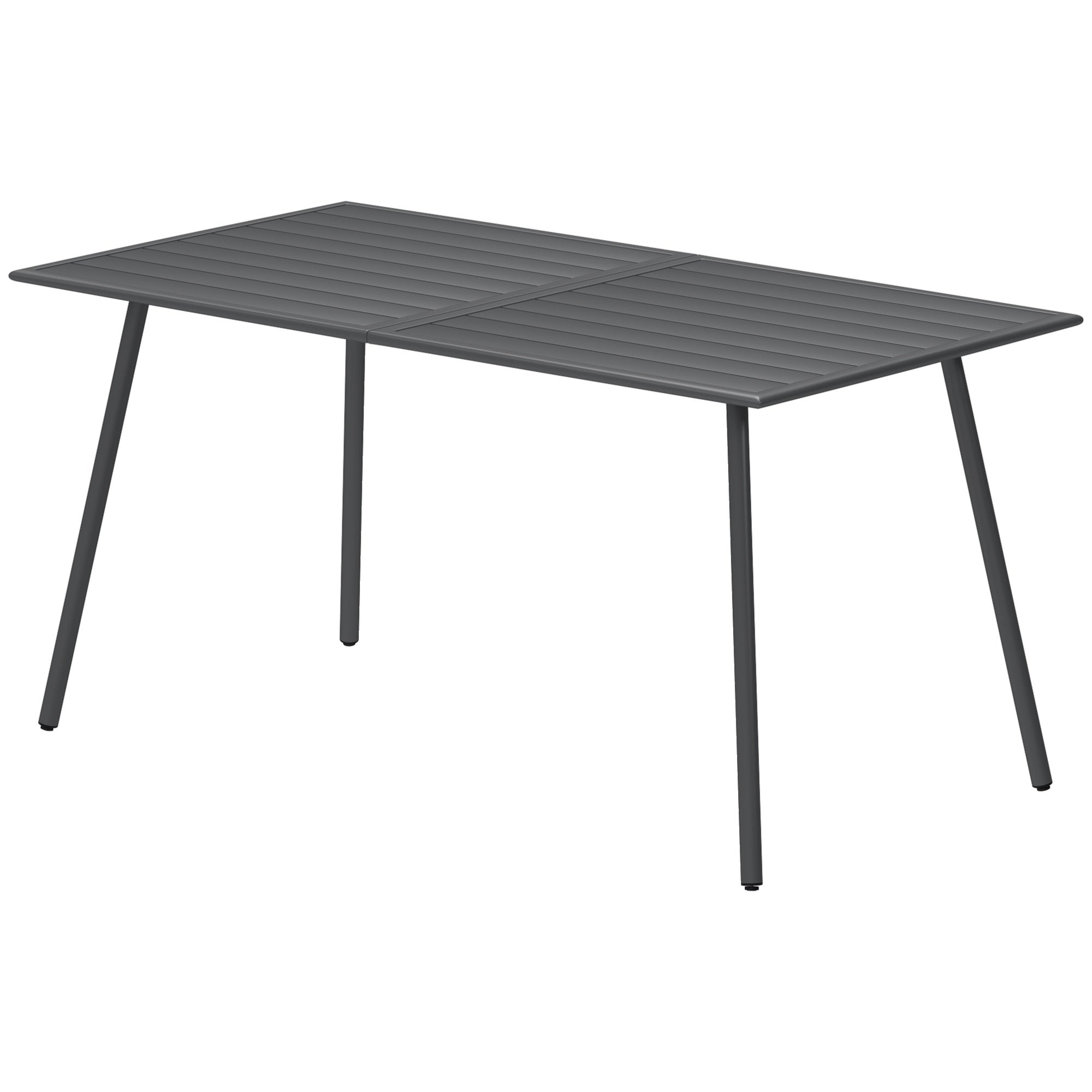 Table de jardin 6 personnes avec plateau à lattes, idéale pour jardin, patio ou terrasse. Dimensions : 150 x 80 x 74 cm, grise. - 2