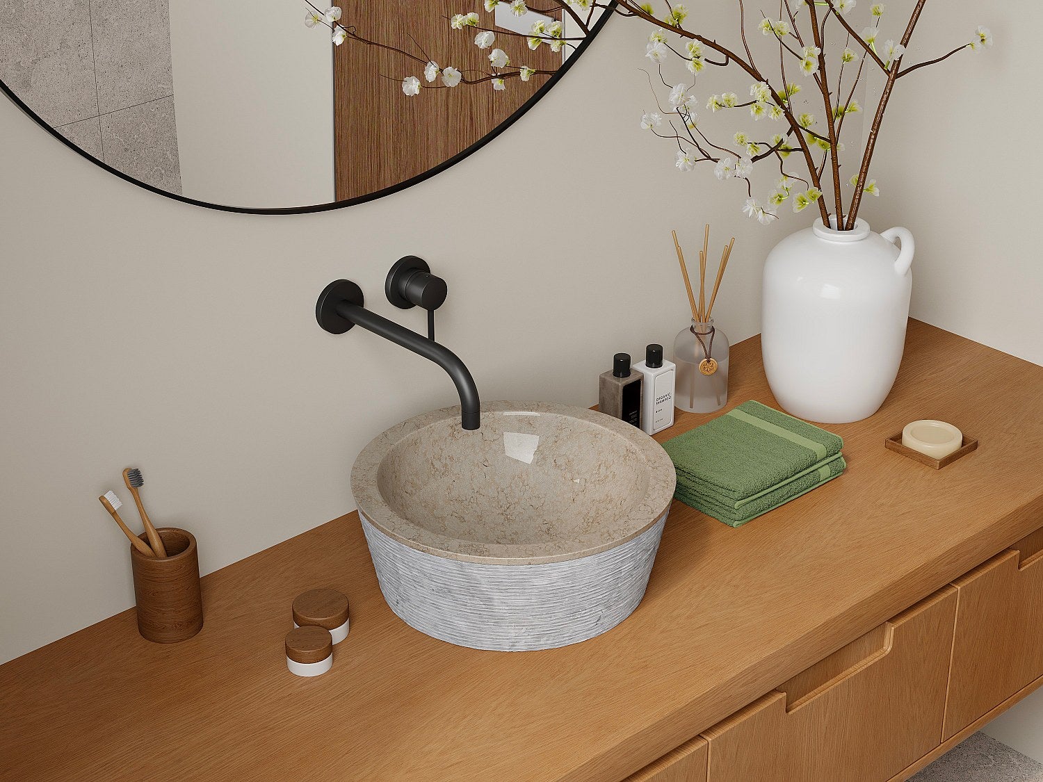 Vasque de salle de bain en marbre MARBLE - couleur crème - 6