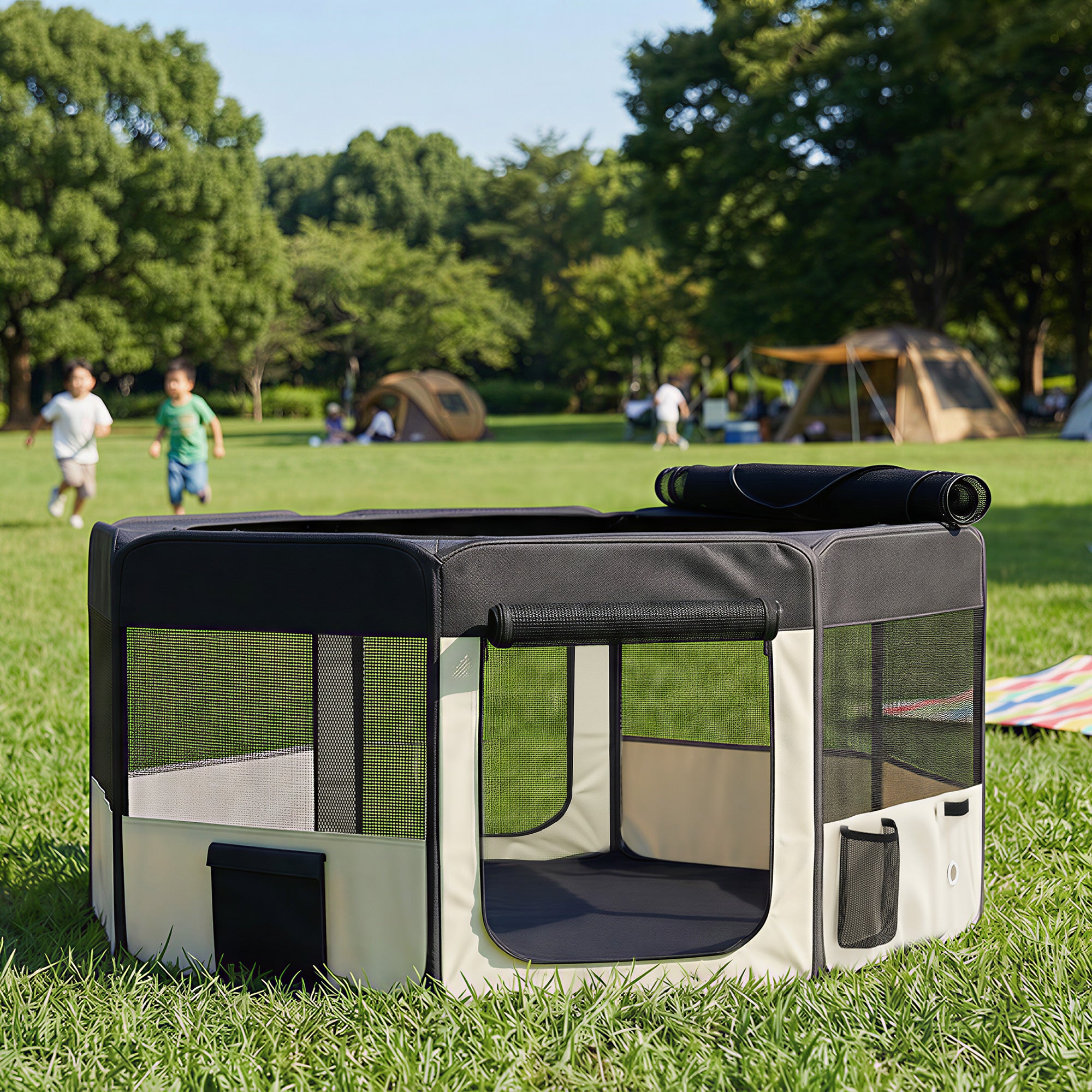 Parque para Animais de Estimação PawHut Tecido Oxford, Aço Preto 90x90x41cm - 2