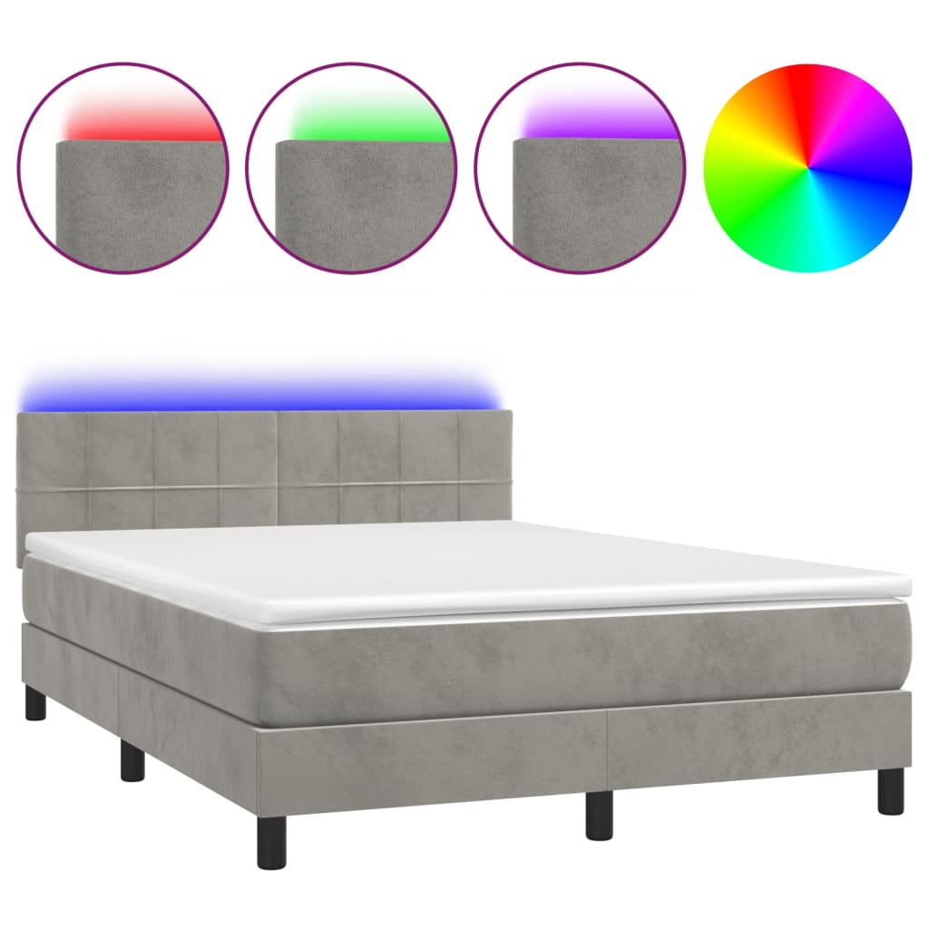 Lit boxspring avec matelas et lumière LED velours gris 140x190 cm ...