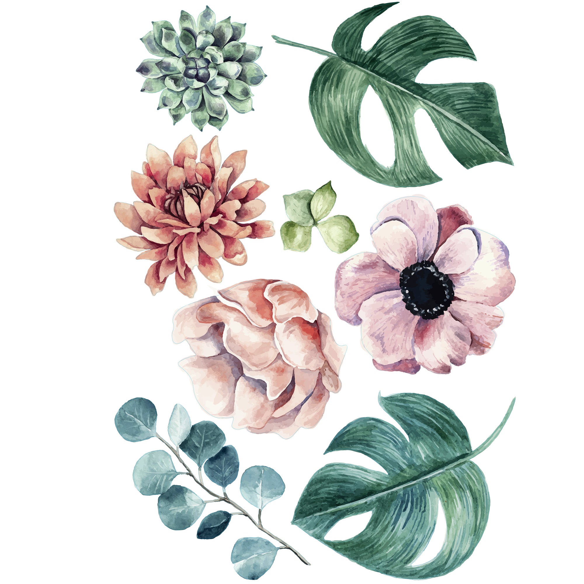 Pack 6 Láminas Pegatinas Grandes Flores Plantas PET - Para álbum, Diario, Decoración Pared Y Ventana, Impermeables