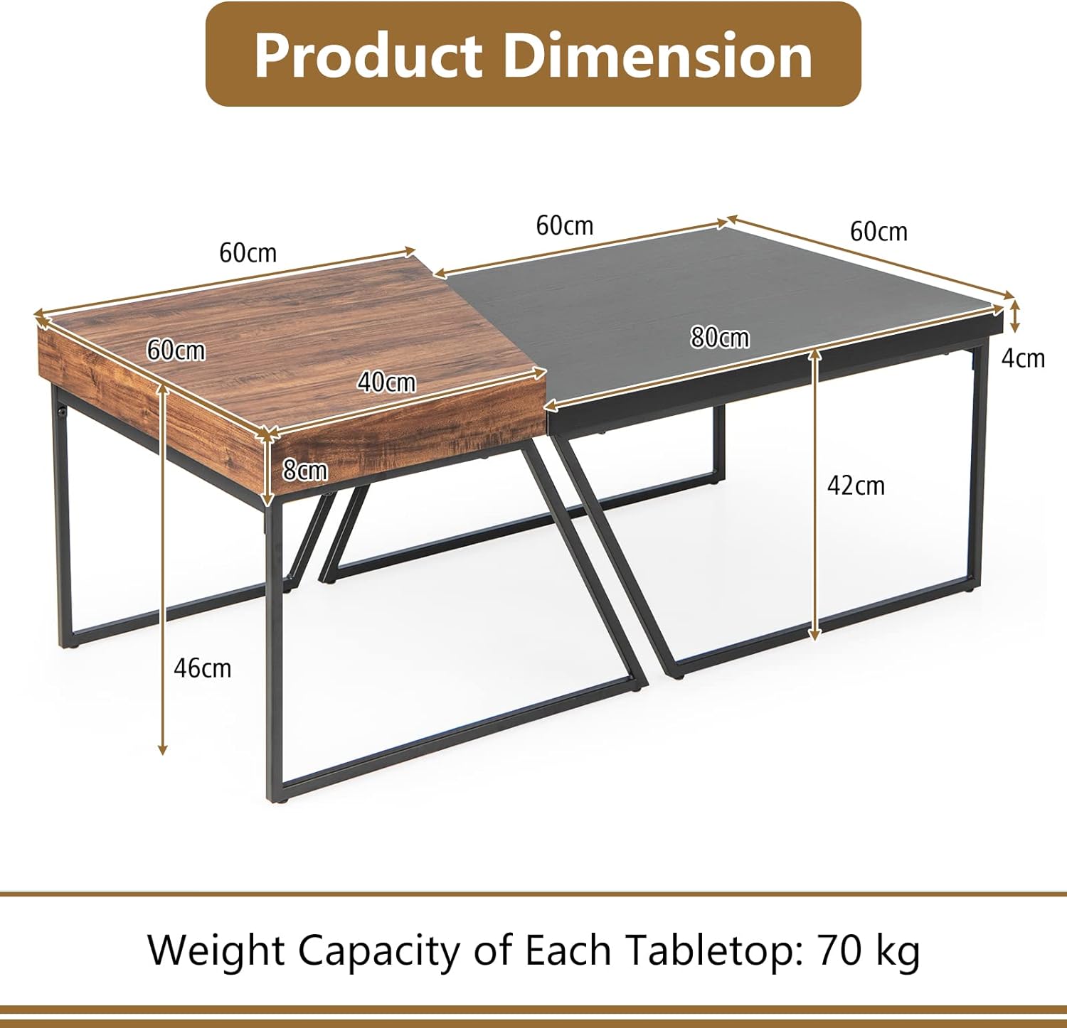 Tavolino Salotto con Gambe in Metallo Verniciato a Polvere, Tavolini da Divano Moderni e Impilabili, Tavolini Bassi da Divano per Soggiorno e - 5