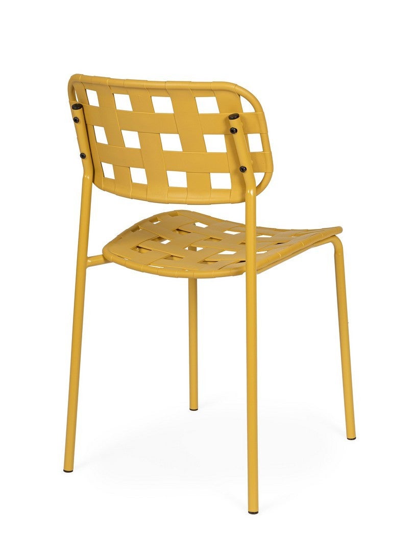 Zestaw 2 krzeseł stalowych z siedziskiem i oparciem z polipropylenu, odpornych na promieniowanie ultrafioletowe, w kolorze żółtym