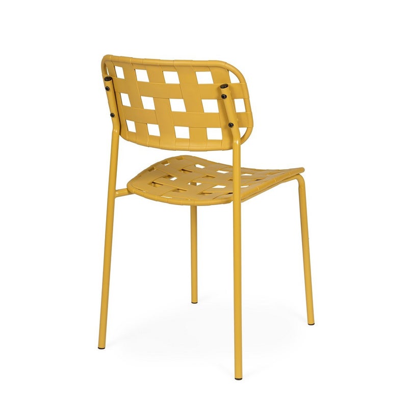 Zestaw 2 krzeseł stalowych z siedziskiem i oparciem z polipropylenu, odpornych na promieniowanie ultrafioletowe, w kolorze żółtym