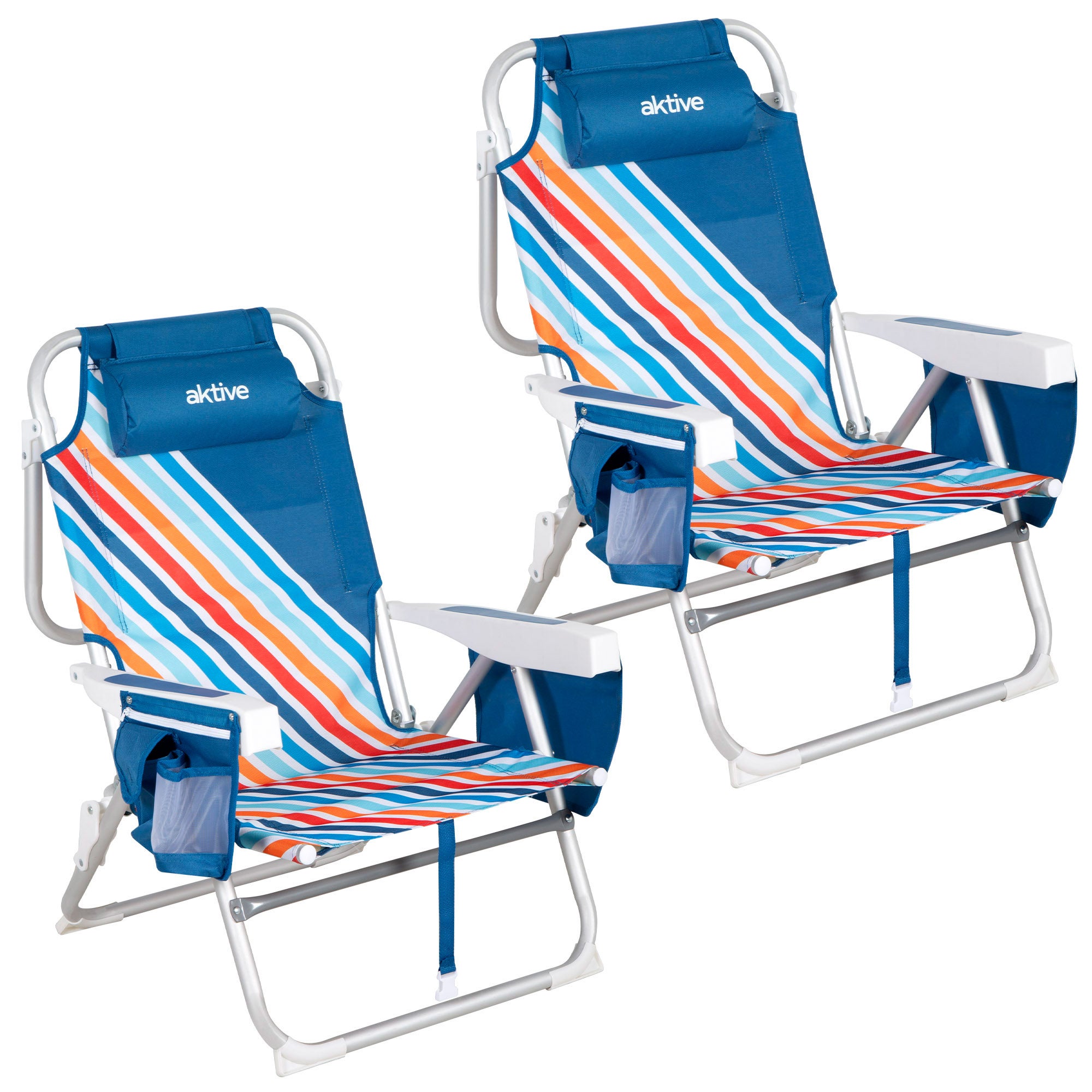 Pack 2 sillas playa media multiposición 50x55x80 cm multicolor con bolsillos