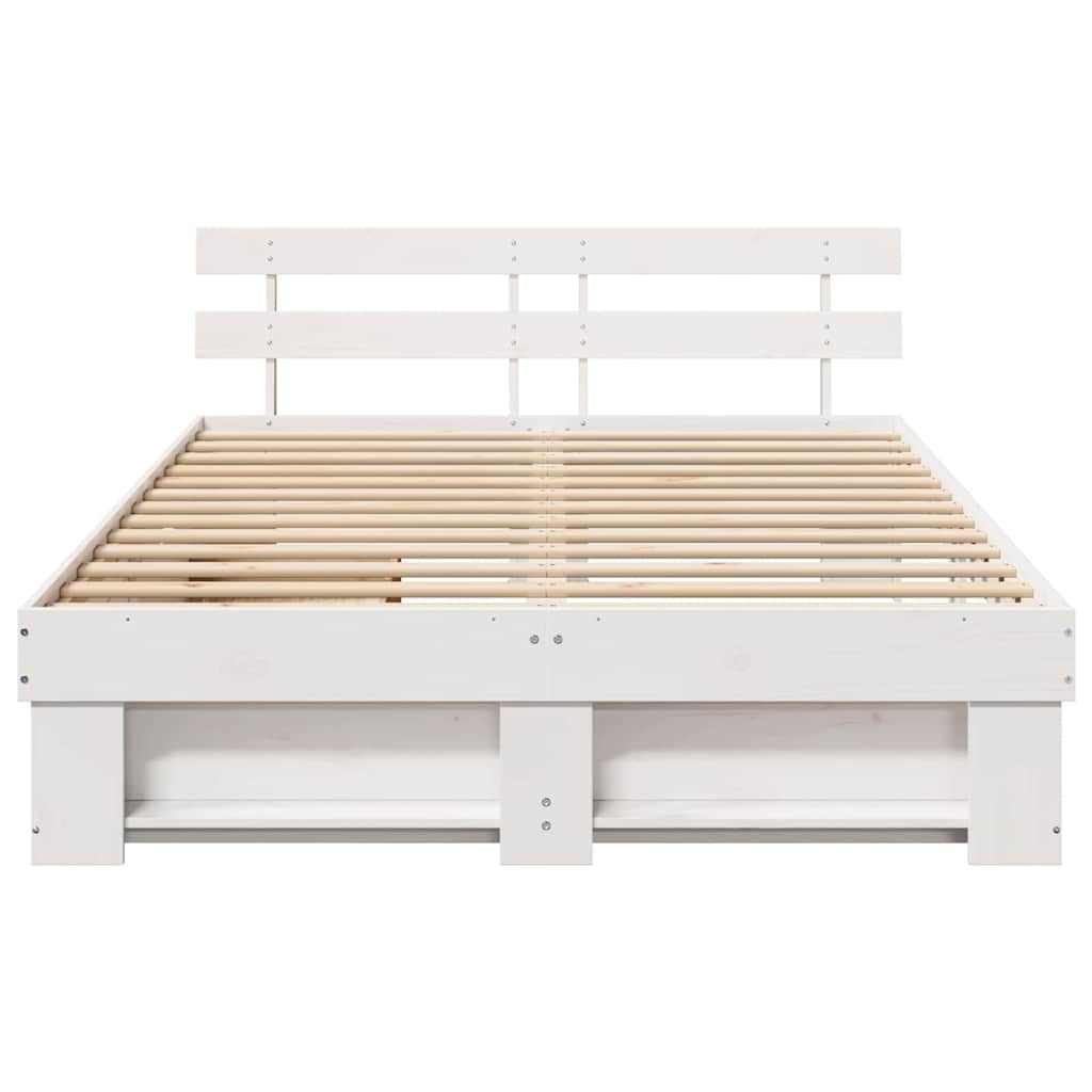 Cadre de lit avec tiroir, blanc, pin massif, pour la chambre, 150 × 200 cm - 8