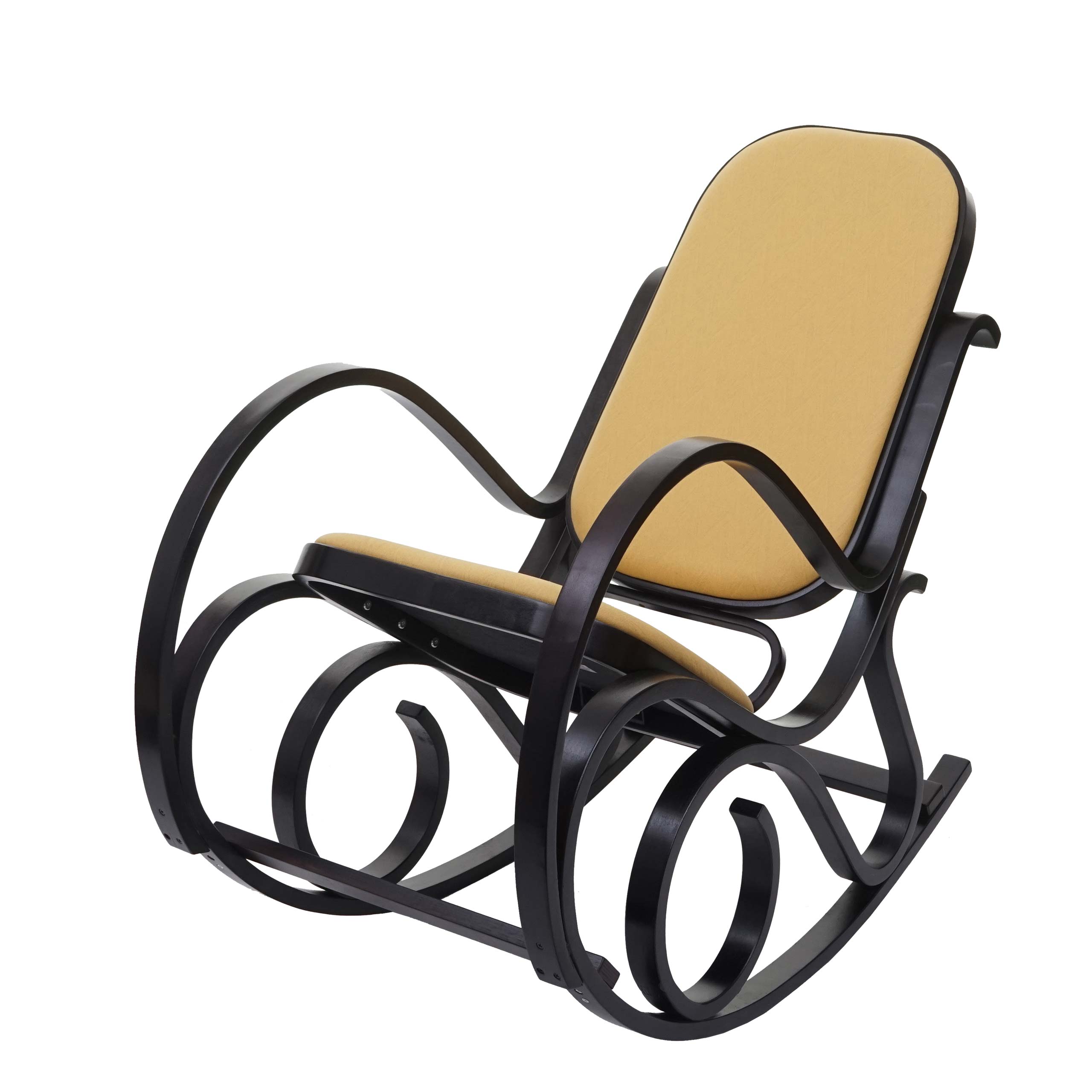 Mecedora m41, sillón basculante sillón tv, madera maciza ~ aspecto nogal, tela/textil amarillo