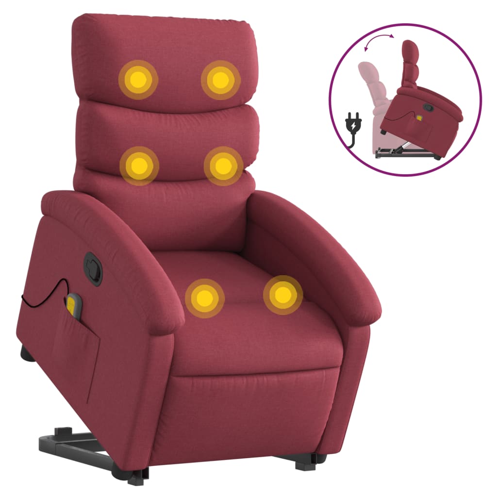 Sillón reclinable de masaje | sillón de relax | silla de relax elevable tela rojo tinto cfw375402