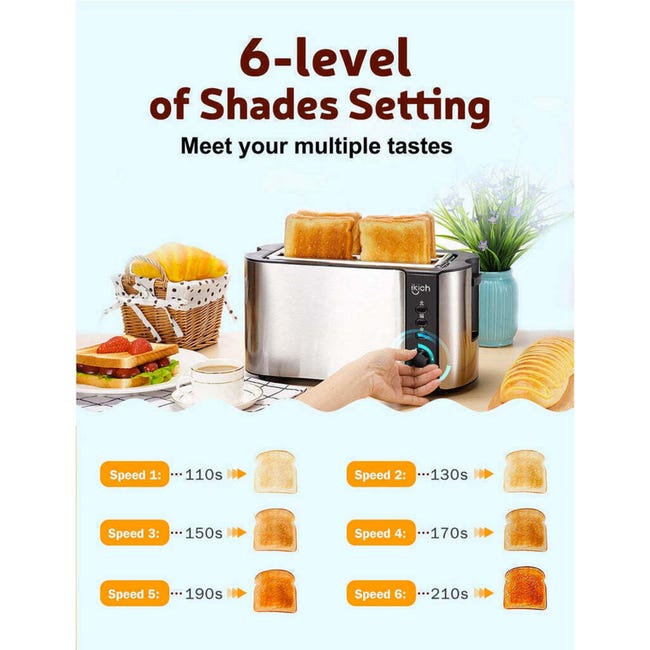 Tostapane XXL 4 Fette Con Fessure Extra Lunge - Display Digitale, Funzione Scongelamento E Inserti Panini - Foto 3