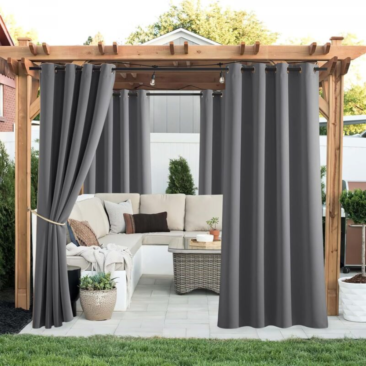 Rideaux d'extérieur imperméables et isolants thermiques (gris foncé, 1 pièces/120 x 150 cm), adaptés aux jardins, gazebos et balcons. - 2