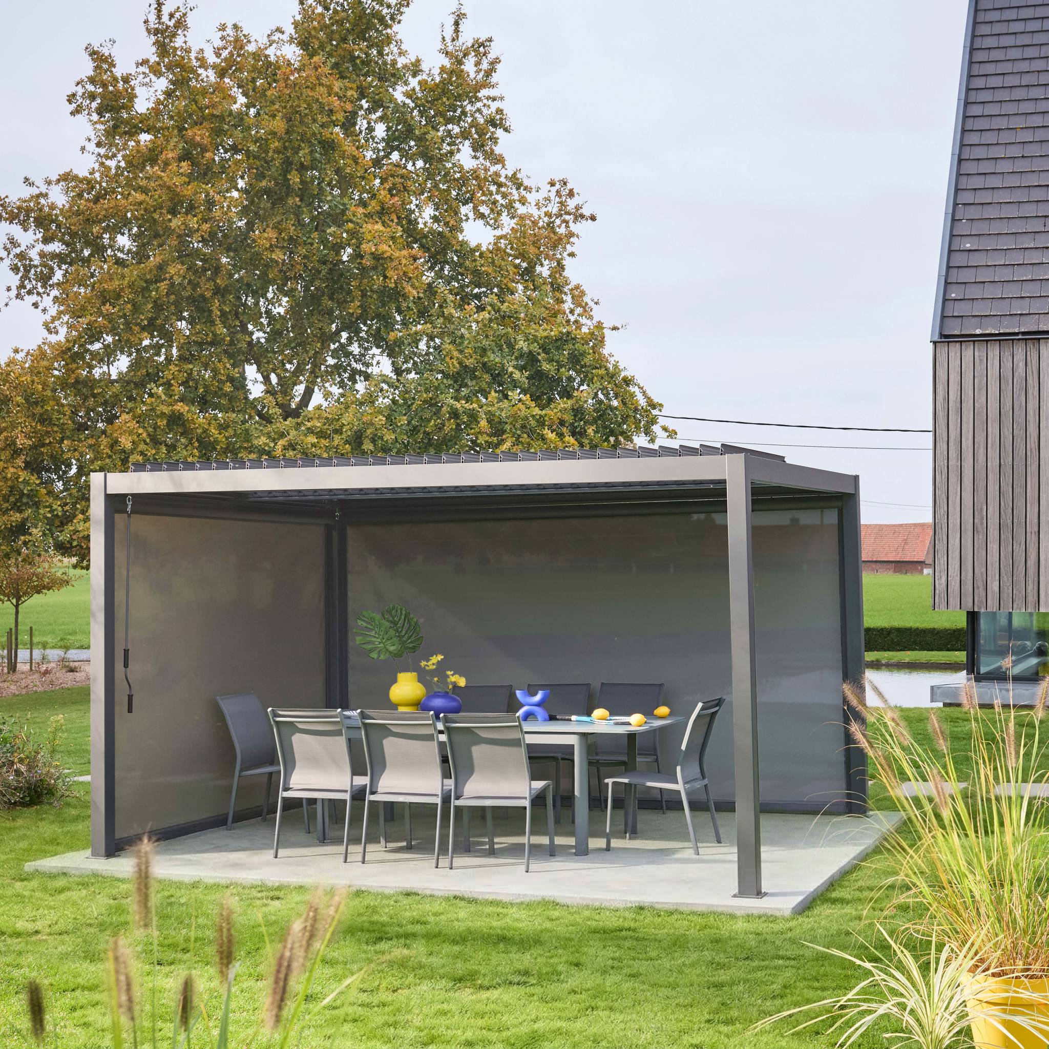 Pérgola bioclimática, alumínio e aço, 3x4m com toldo 3m + toldo 4m, Palace 3x4m + acessórios, Antracite, 300x400x300 cm - 3