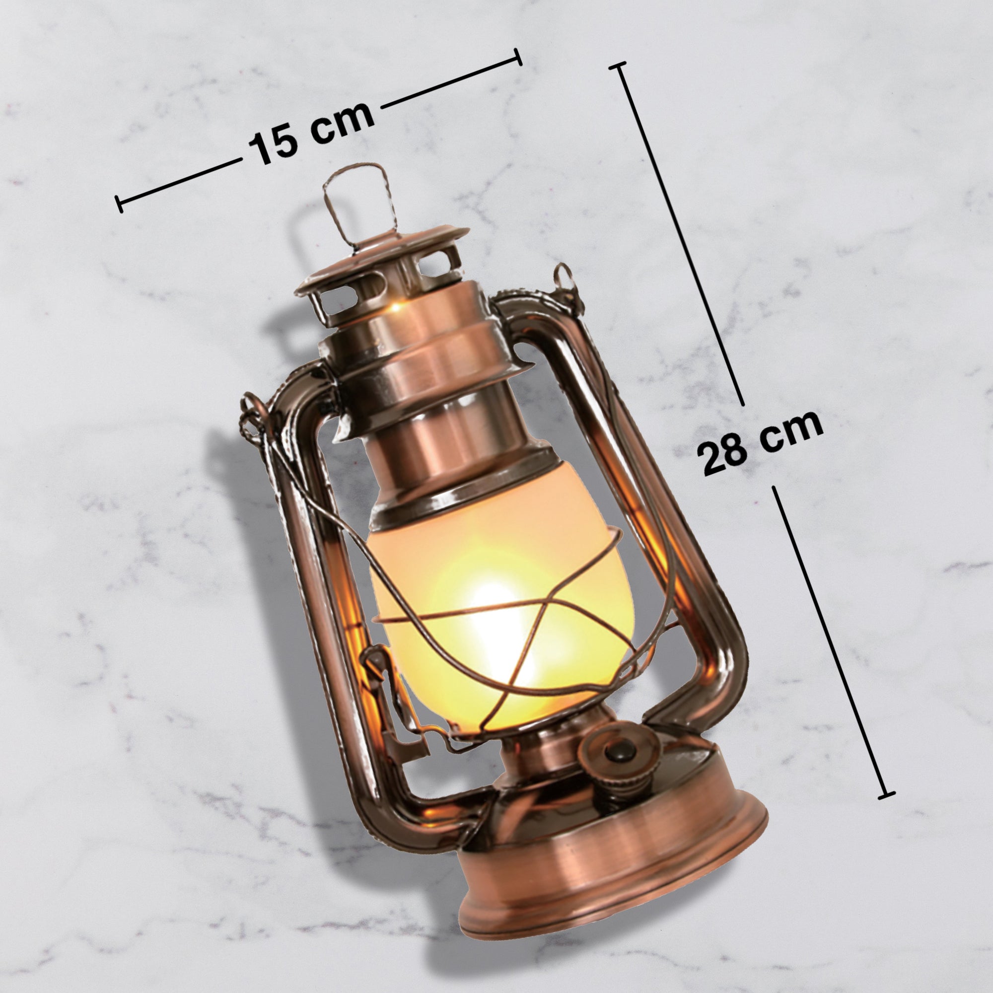 Lanterne Exterieur LED - Lumiere Blanche ou avec Effet de Flammes - Lampe Tempete - 60 Lumens - Design Retro - Etanche - 24 x 15 CM - Finition Laiton - 6