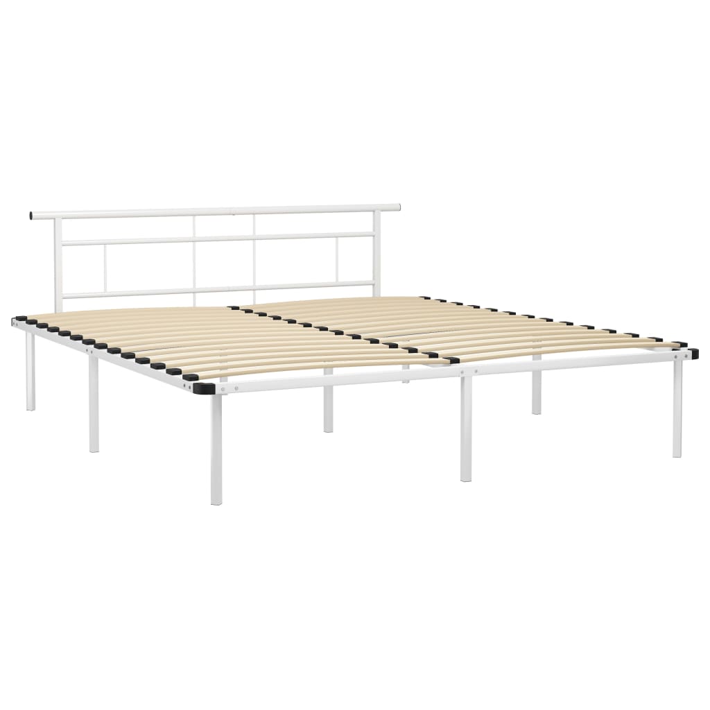 Łóżko Metalowe Białe Rama Łóżka Ze Stelażem DO Pokoju Sypialni 180 x 200 cm