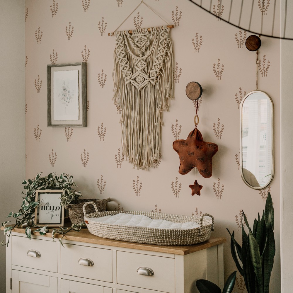 Papel pintado autoadhesivo con tintas eco, y libre de pvc, rollo de 129 x 260 cm olivia beige
