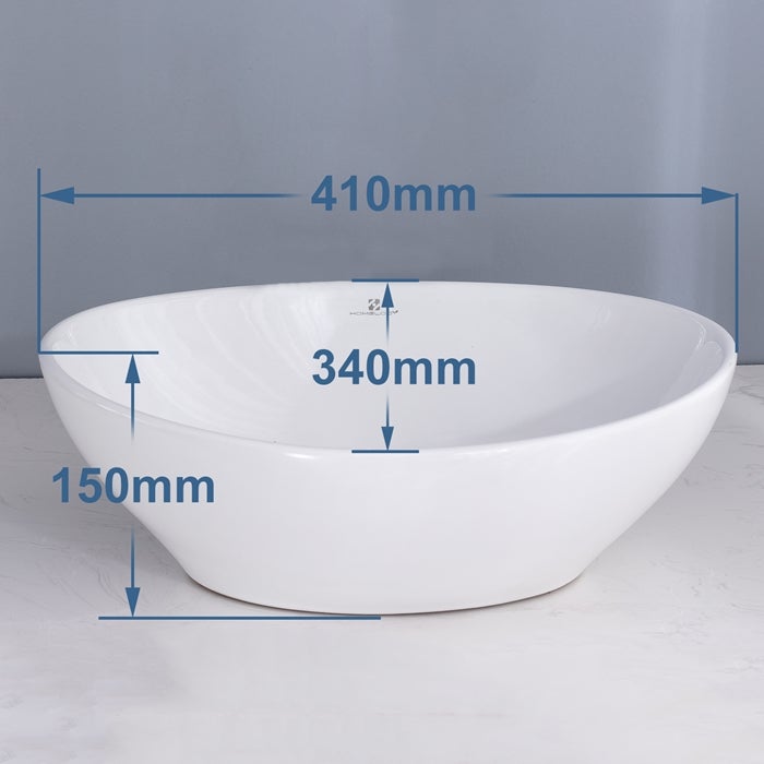 Vasque à Poser Ovale évier de salle de bain en Céramique 41x34 cm, Lavabo blanc avec Bonde Siphon - 5