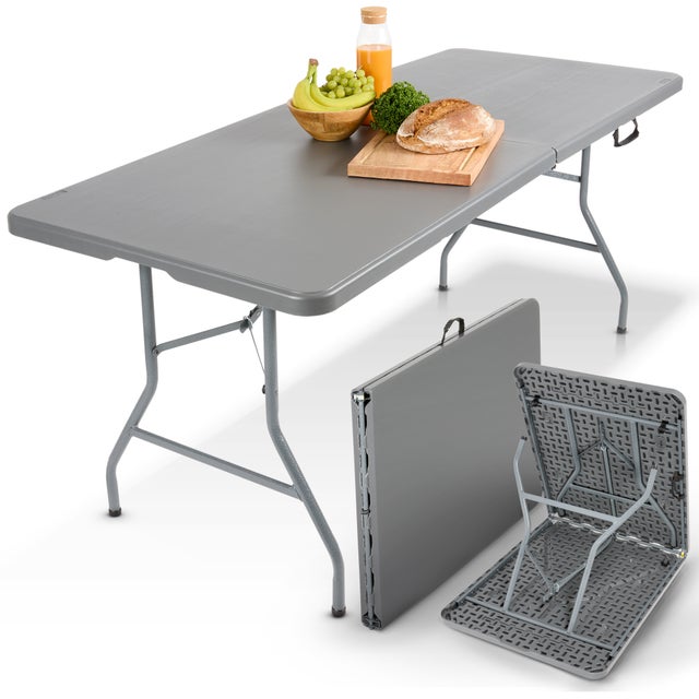 Table De Camping Pliante CASARIA 183x76 Cm - Pour 8 Personnes, Pieds Antidérapants, Poignée, Intérieur/extérieur