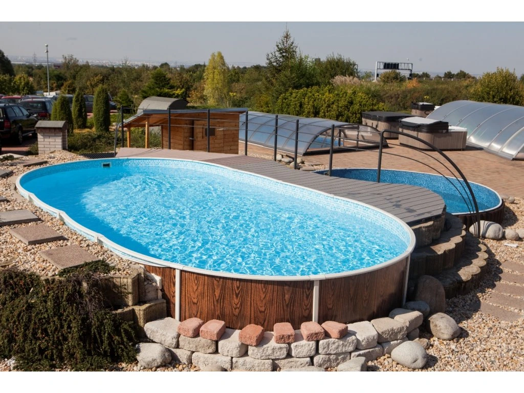Piscina de aço Azuro, 5,5 x 3,7 x 1,2 m, efeito madeira, liner, skimmer, cobertura enterrada, com orifícios fora do eixo - 2