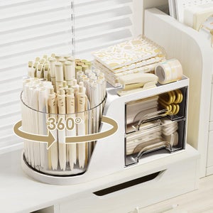 Organisateur De Bureau Rotatif 360° - 5 Compartiments - Pour Stylos, Pinceaux De Maquillage - Matériau ABS - Design Compact (diamètre 15 Cm)