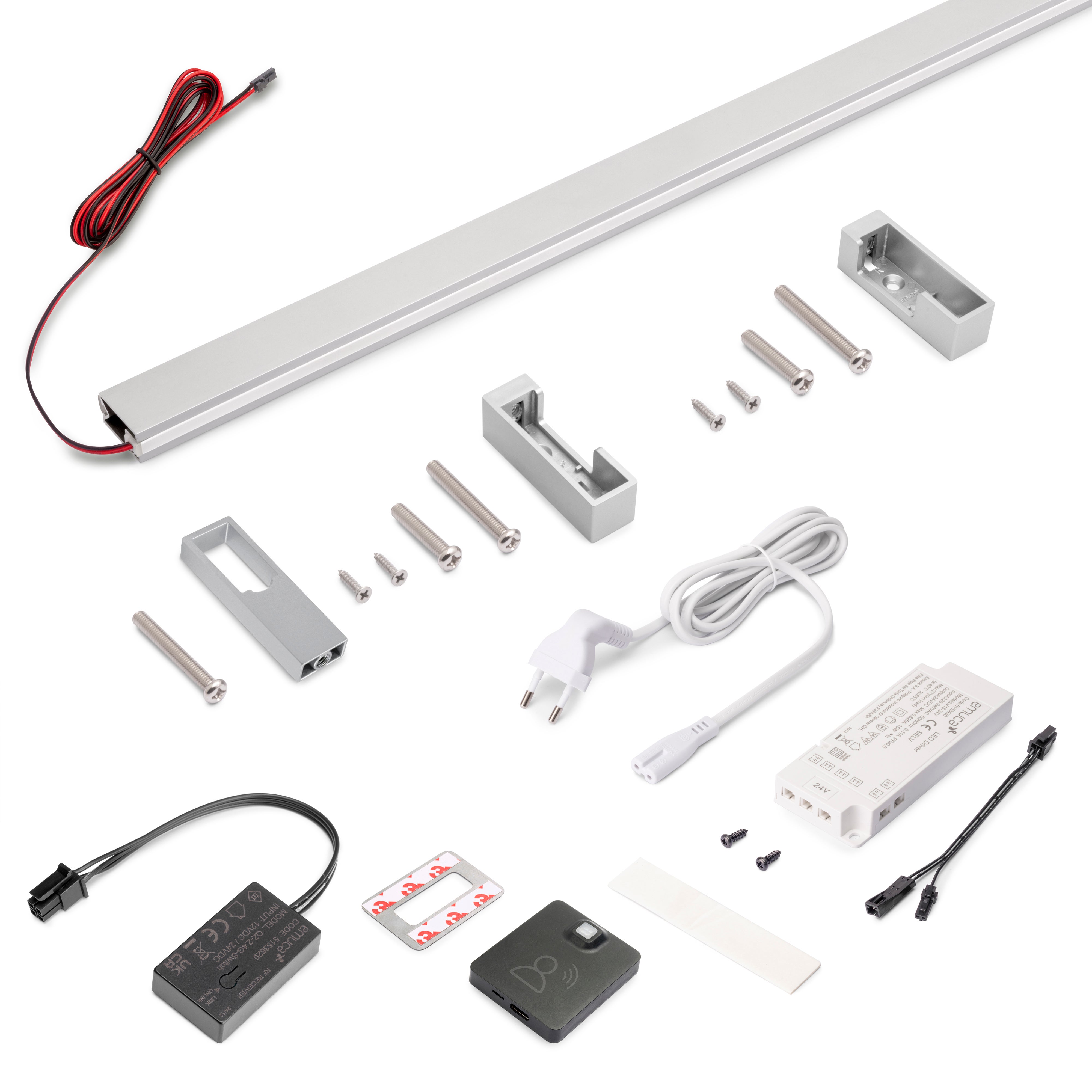 Emuca Zestaw do szafek Luxe, taśma LED 4,5x8 Neonlynx V, czujnik ruchu RF Smart i konwerter Smart (24V DC), długość 1.150mm, Światło białe ciepłe