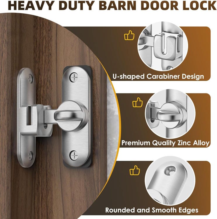 Verrou Porte Coulissante,90/180 Degrés Serrure Porte Interieure Avec Vis Loquet Porte Crochet,pour Porte Fenêtre Chambre Salle Bain - 2