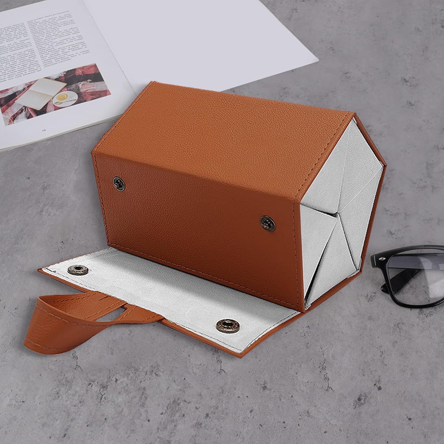 Boîte de Rangement pour Lunettes de Soleil, 6 Compartiments en (Marron) Cuir Synthétique Lunettes de Soleil Boîte à Lunettes étui à Lunettes Suspendu - 4