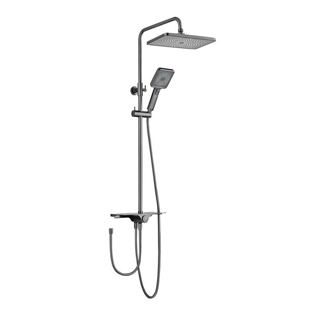Schulte colonne de douche, avec étagère, robinetterie avec douche de tête effet pluie, douchette 3 jets, mat indutriel, VERINA
