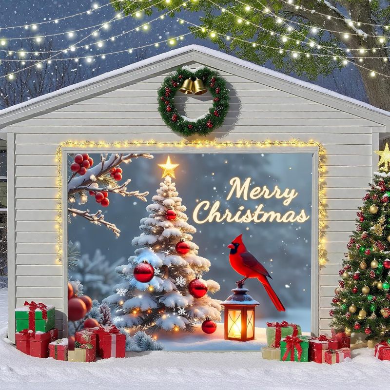 Grande Décoration De Porte De Garage Noël - Bannière Renne 210x150 Cm, Tissu Polyester, Pour Extérieur