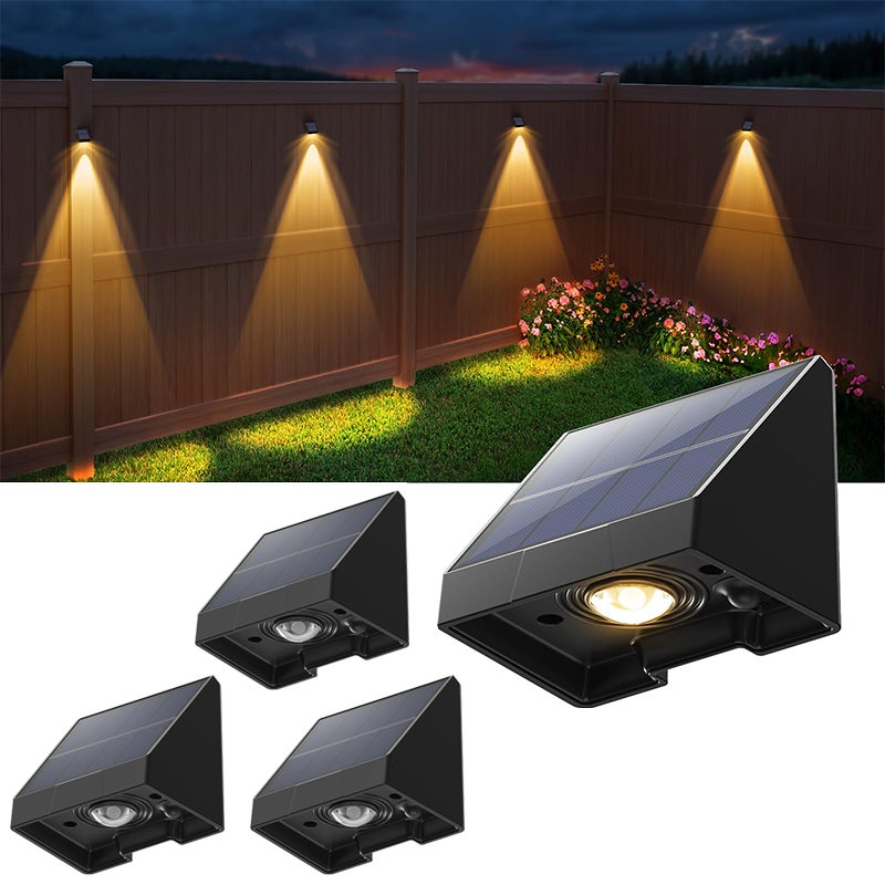 4 sztuki dekoracyjnych lamp solarnych na ogrodzenie zewnętrzne, zewnętrzne kinkiety solarne z ciepłym światłem