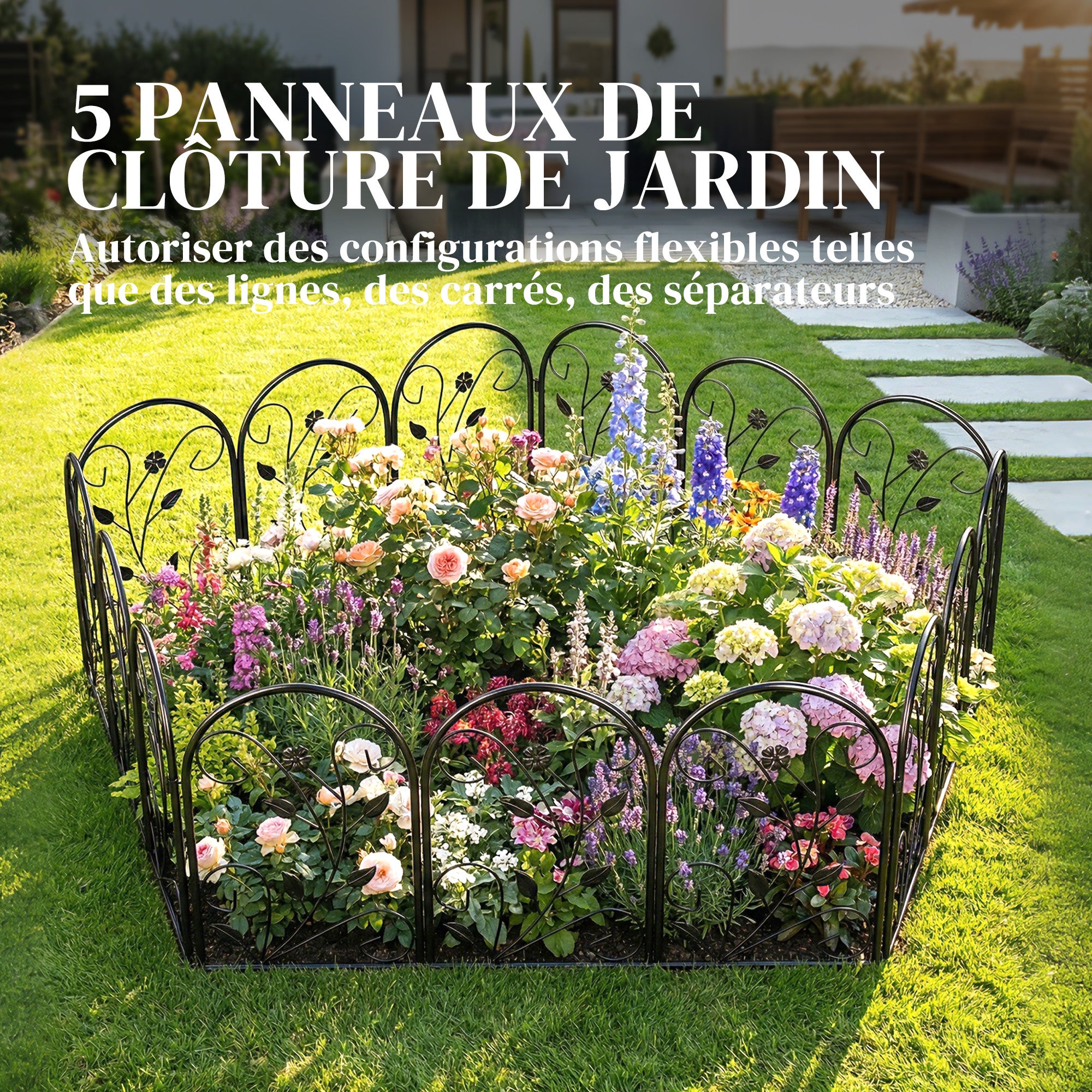 Clôture de Jardin Décorative 5 Panneaux de 80x60 cm pour Animaux Fleurs Patio, Panneaux de Clôture Antirouille, Noir - 6