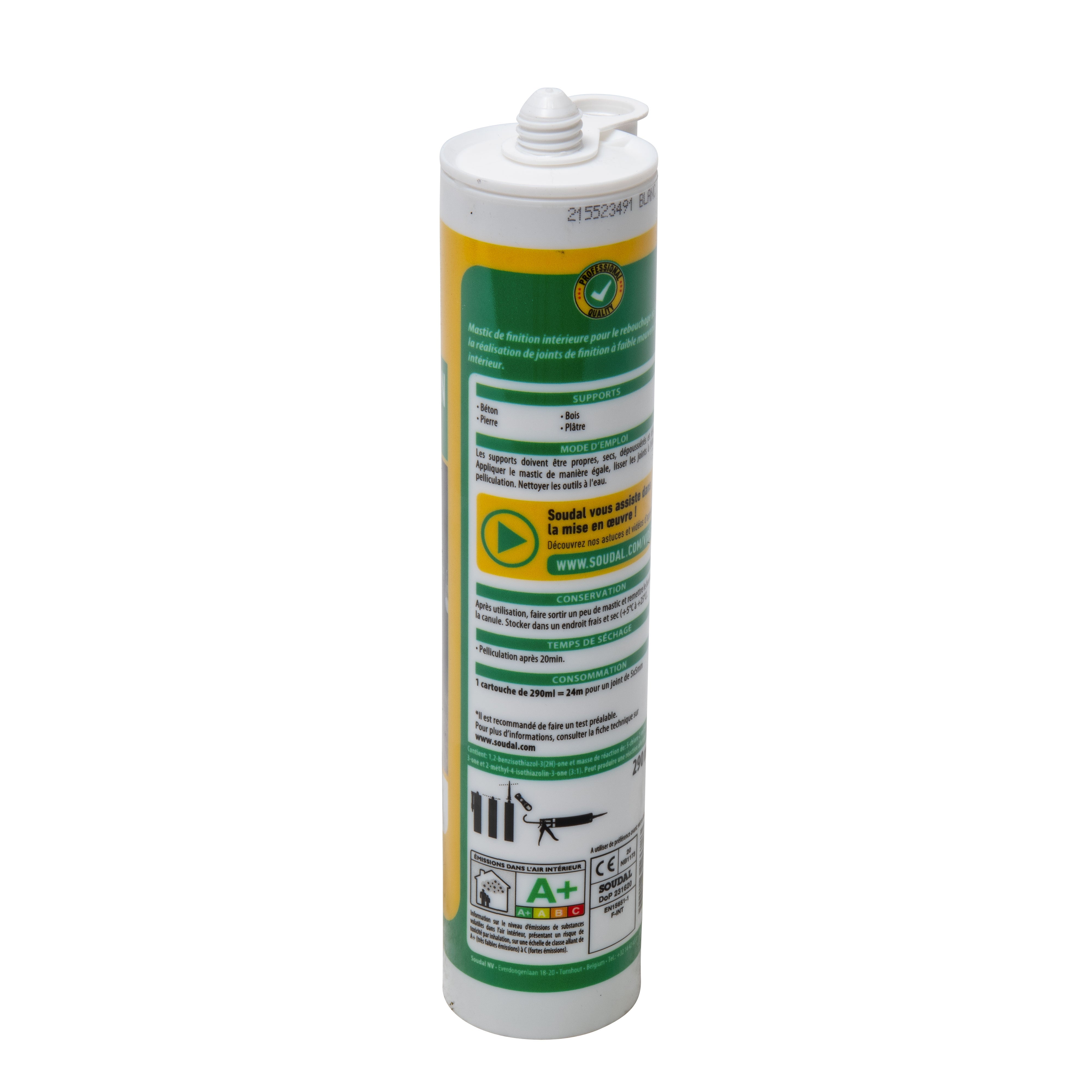 Mastic acrylique Soudal blanc cartouche 300 ml pour maçonnerie et joints de façade - 2