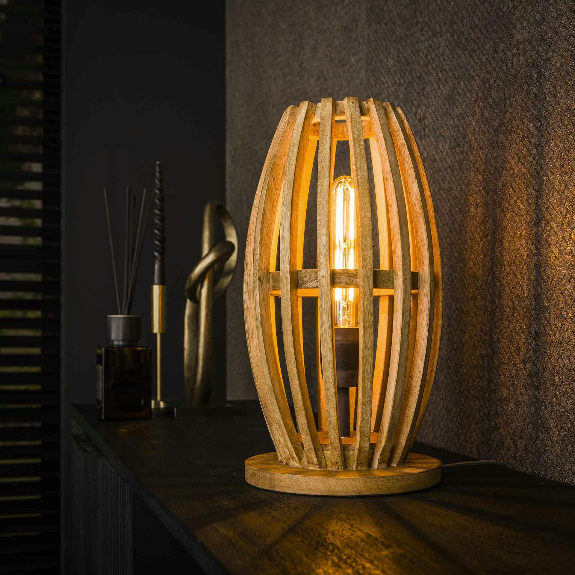Lampe de table en bois de manguier ajouré LUCKNOW | Leroy Merlin