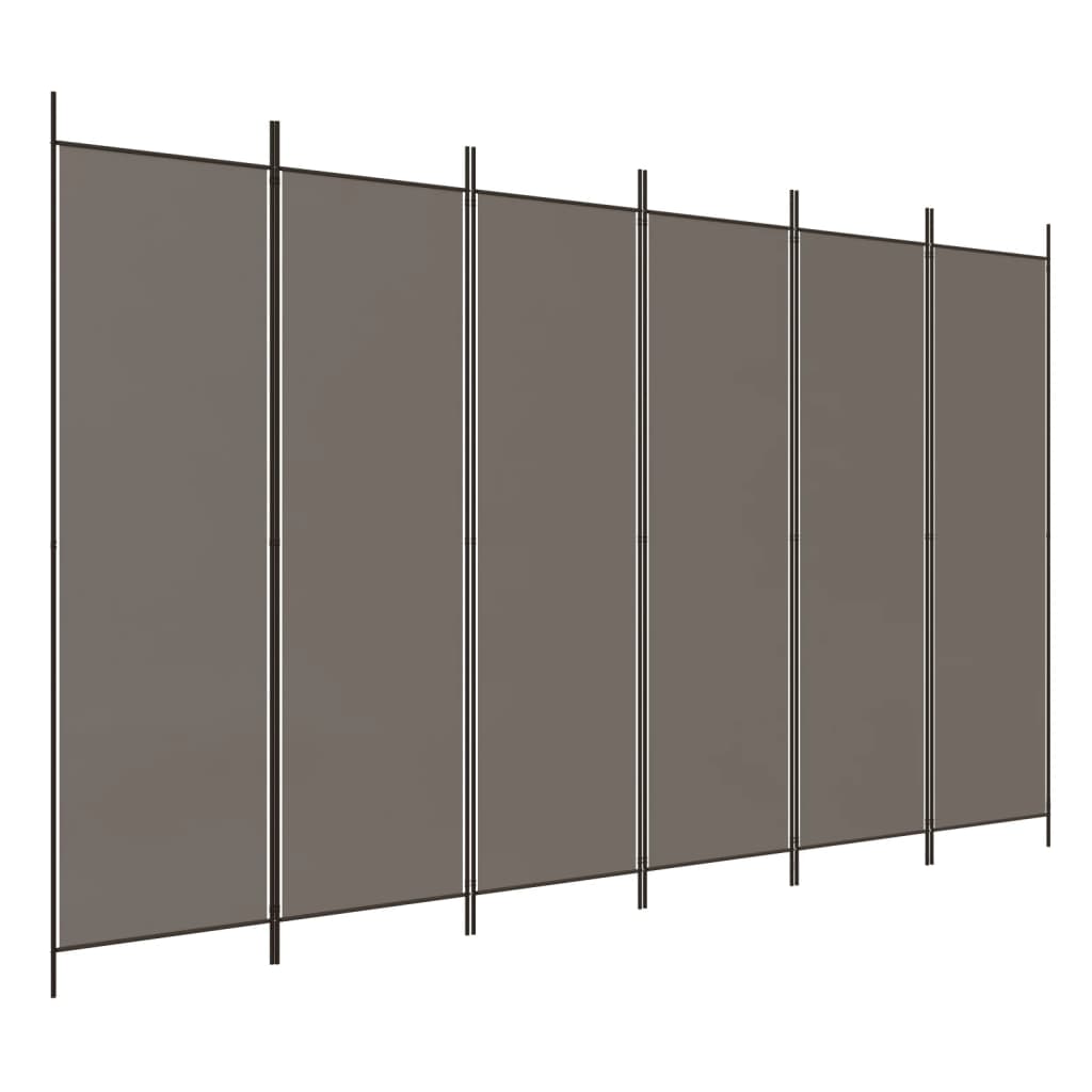 Paravientos   biombo divisor de 6 paneles de tela gris antracita 300x200 cm cfw39609