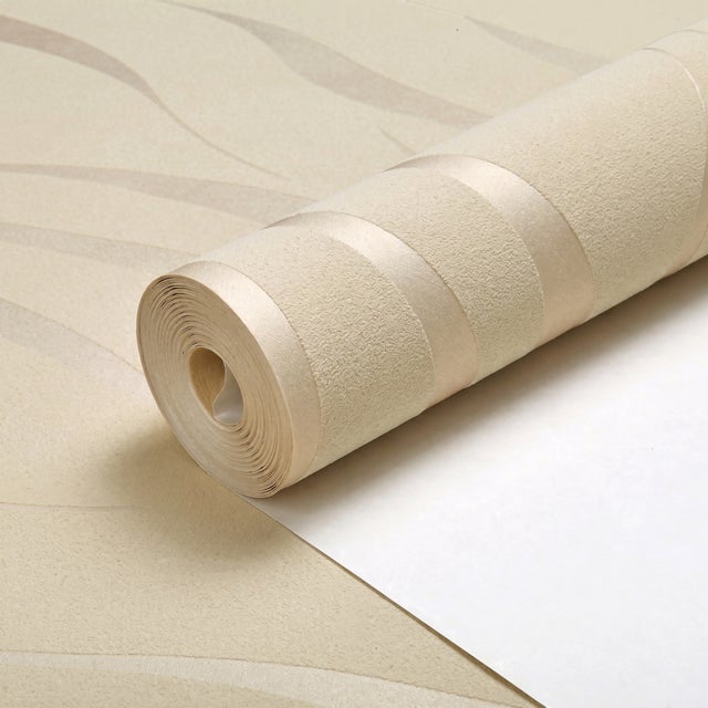 Película adesiva decorativa PVC bege com riscas onduladas, papel de parede impermeável para móveis, 950 x 53 cm