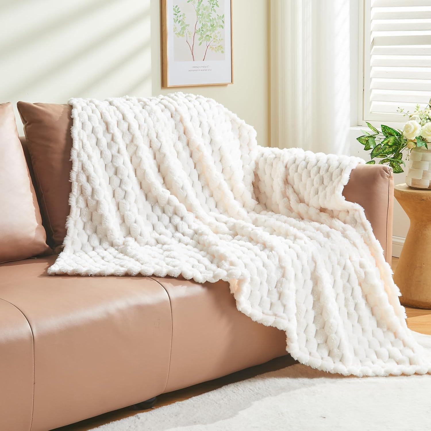 Couverture en Fausse Cachemire Fourrure en Peluche,White Plaid Polaire, Couverture Polaire Fourrure Haute Qualité,Plaid Canape 150x200cm - 3